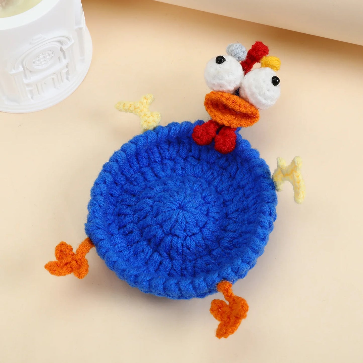 Handmade Crochet Blue Chicken Coaster 🐔