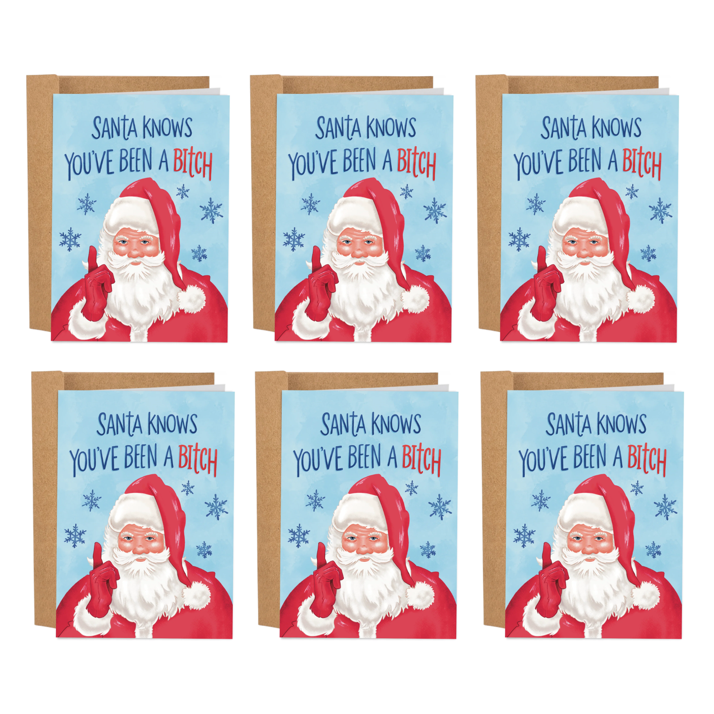 Santa Knows Christmas Card Bundle – 6 Funny Cards