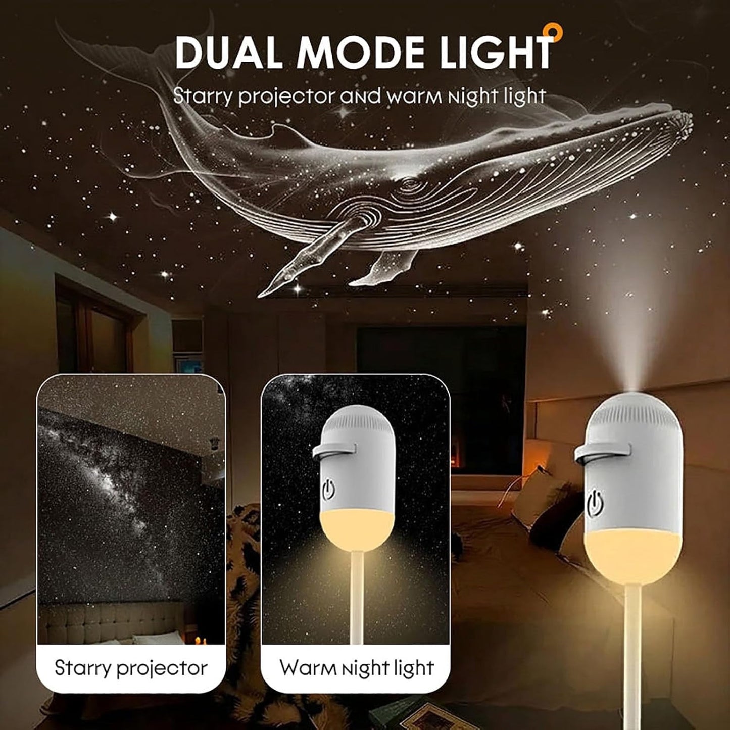 2-in-1 LED Galaxy Star Projector Light (360° Rotating)