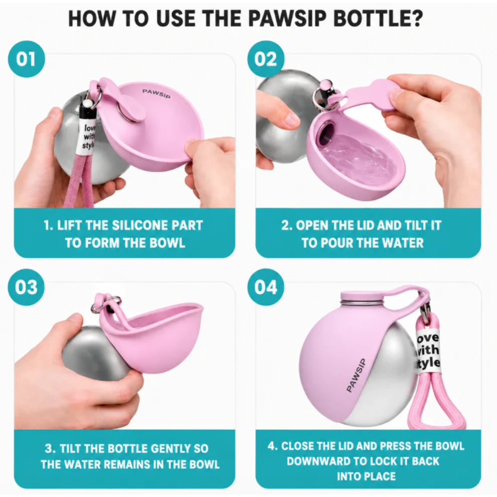 2-in-1 Portable Dog Water Bottle with Foldable Bowl
