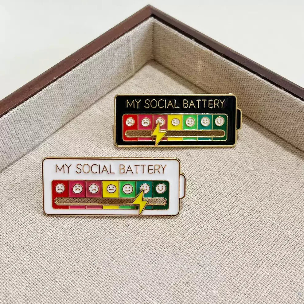 My Social Battery Mood Pin – Sliding Energy Level Enamel Badge