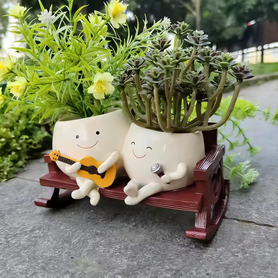 Musical Couple Succulent Planter – Cute Resin Plant Pot
