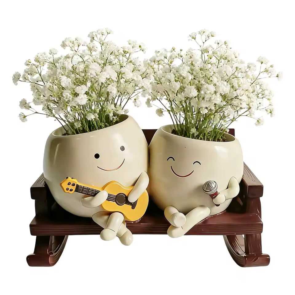 Musical Couple Succulent Planter – Cute Resin Plant Pot