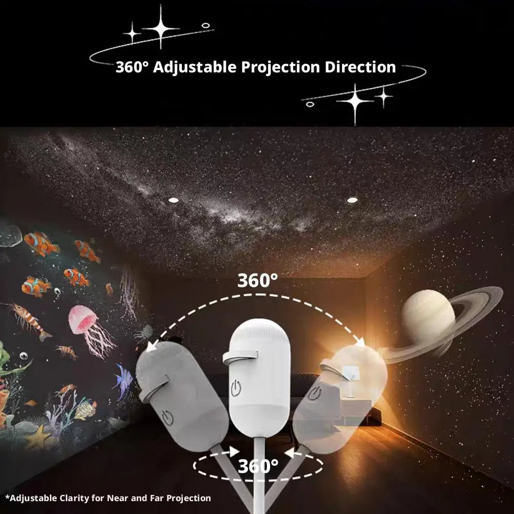 2-in-1 LED Galaxy Star Projector Light (360° Rotating)