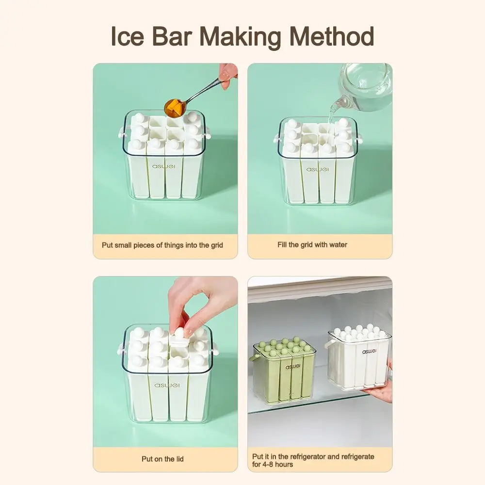 Durable Long Bar Silicone Ice Tray - 12-Slot Popsicle Maker