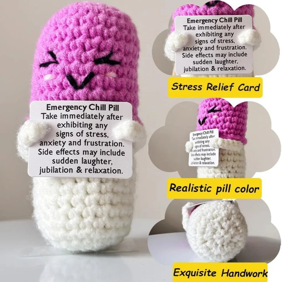 Handmade Crochet Emotional Support Pills – Funny Stress Relief Gift
