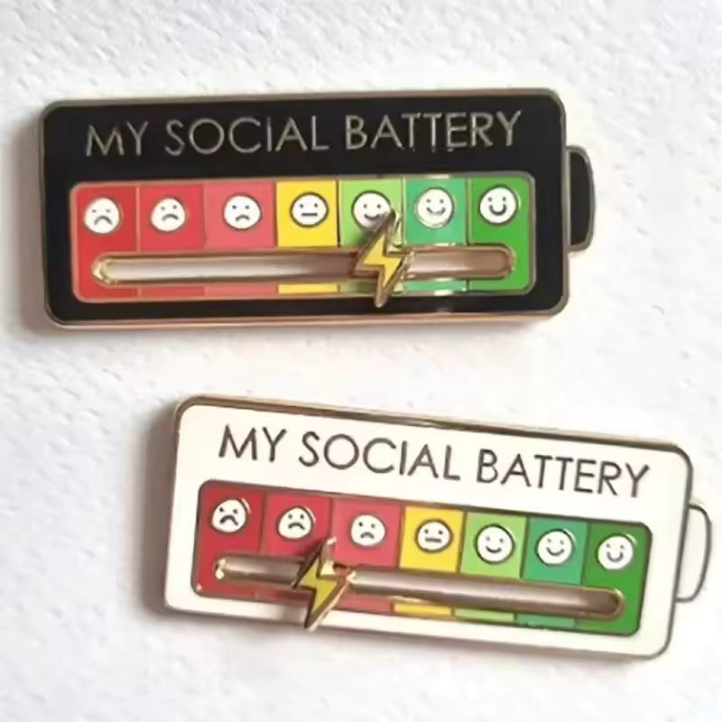 My Social Battery Mood Pin – Sliding Energy Level Enamel Badge