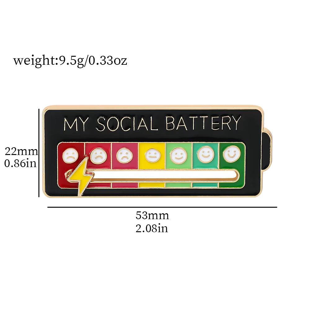 My Social Battery Mood Pin – Sliding Energy Level Enamel Badge