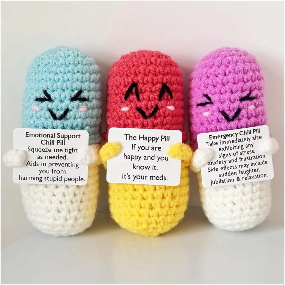 Handmade Crochet Emotional Support Pills – Funny Stress Relief Gift
